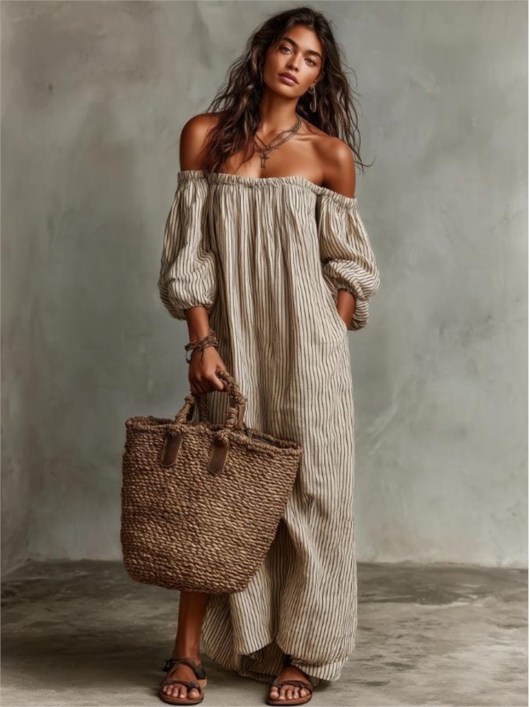 Summer Clothing H&M - Женское длинное платье с открытыми плечами